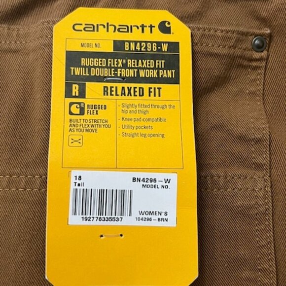 Carhartt Rugged Flex Relaxed Fit Brown Twill Work Pants Women's Size 18 Tall - Picture 4 of 8